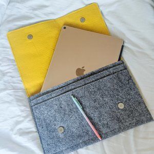 Grey/Yellow Felt iPad/Laptop Sleeve Magnet Closure